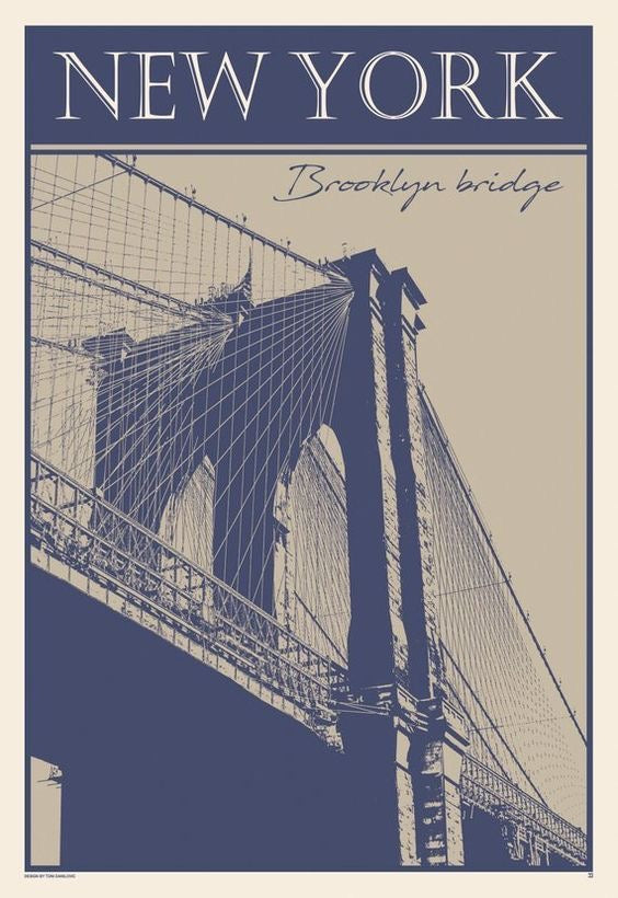 NEW YORK BROOKLYN BRIDGE VINTAGE TRAVEL CANVAS POSTER