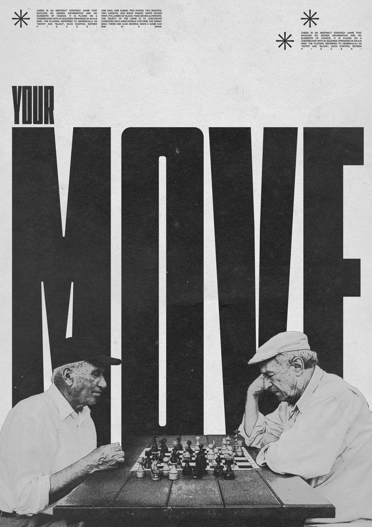 BLACK AND WHITE CHESS THINKING ART CANVAS POSTER