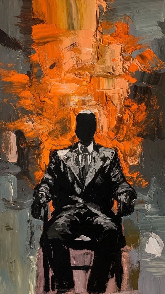 BURNING THOUGHTS THE SUIT WITH NO FACE ABSTRACT CHAOS CANVAS POSTER