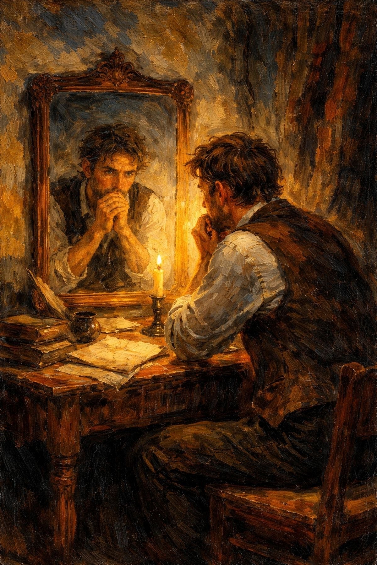 FACING YOURSELF TRUTH AND CLARITY OLD WORLD ART STYLE CANVAS POSTER