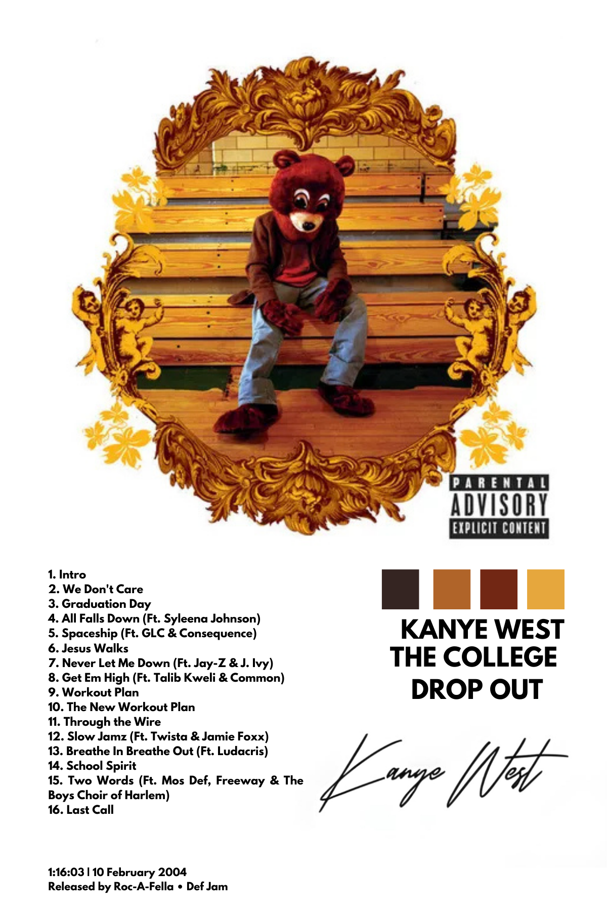 KANYE WEST " THE COLLEGE DROP OUT " CANVAS POSTER