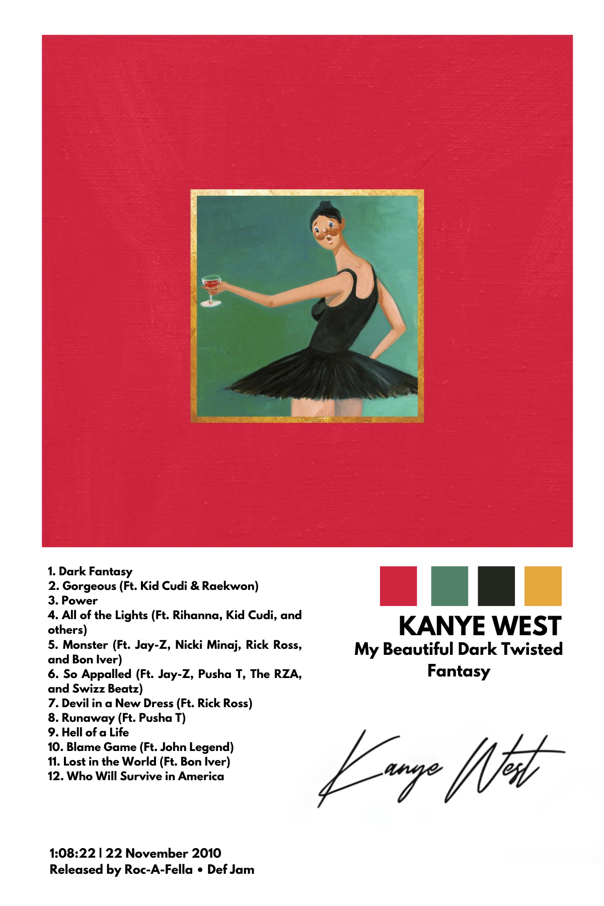 KANYE WEST " My BEAUTIFUL DARK TWISTED FANTASY " CANVAS POSTER