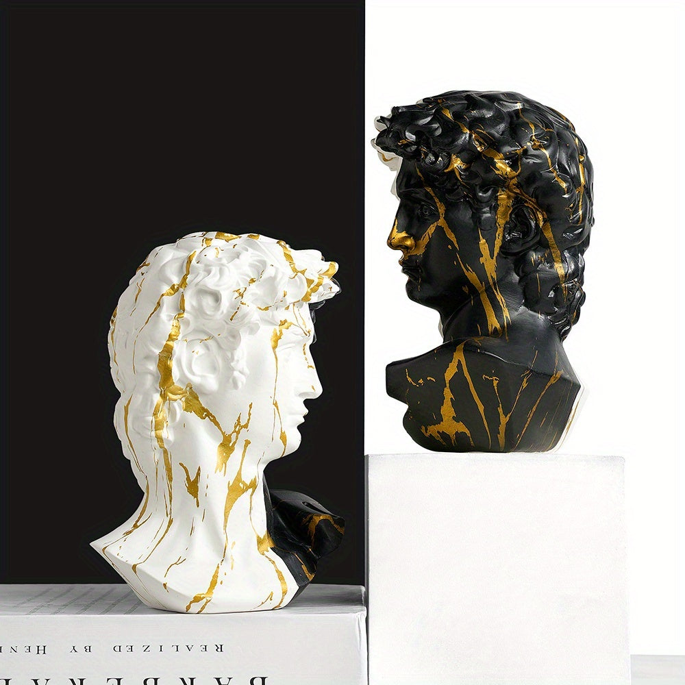 Tnessential Modern Minimalist Black & White David Bust Statue 3D Decor