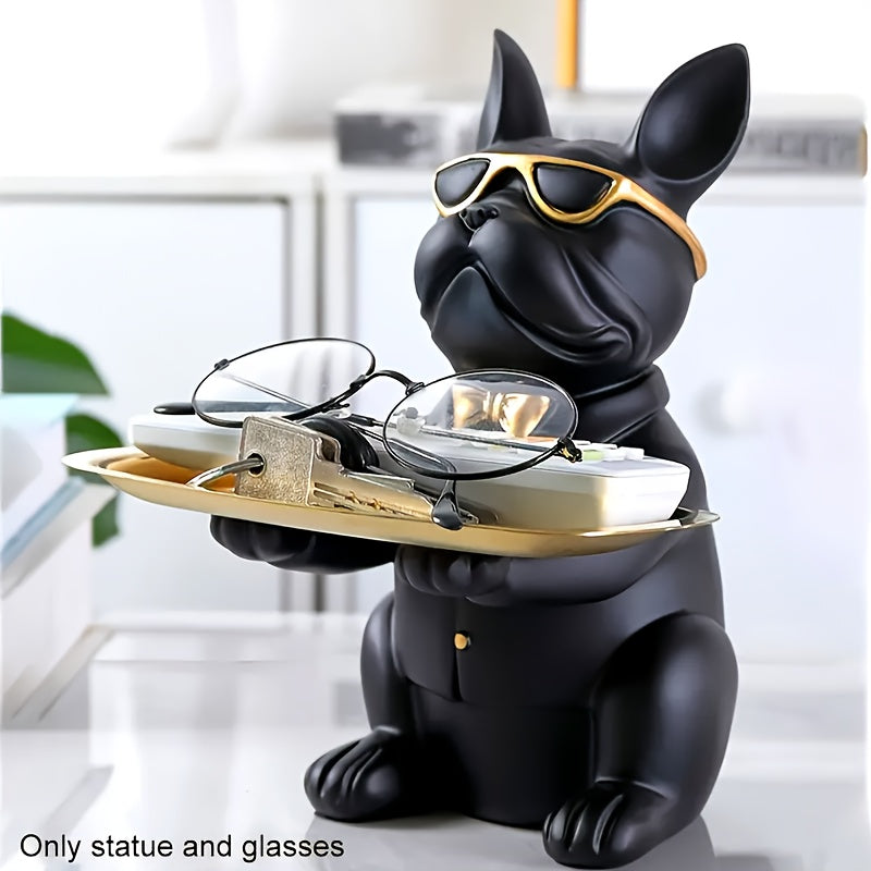 Tnessential French Bulldog Table Storage Resin Sculpture with Tray 3D Decor