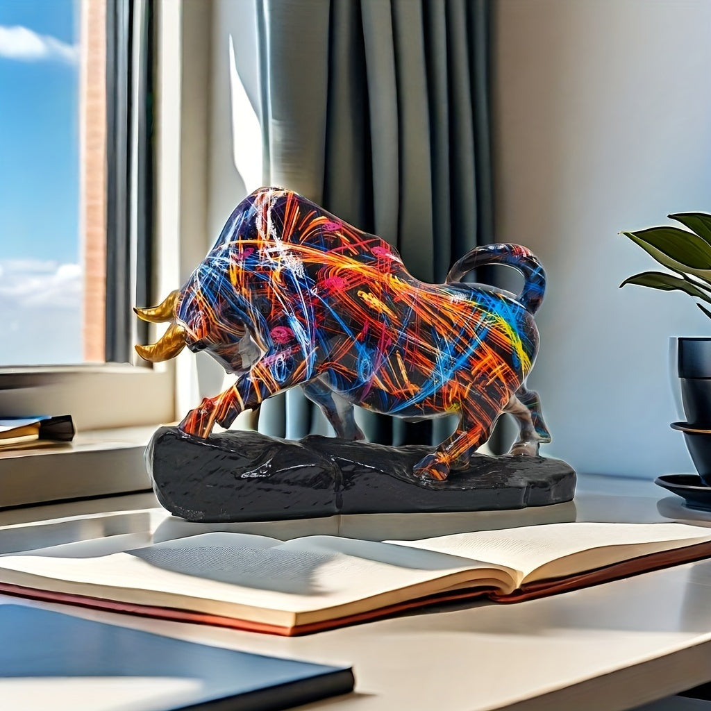 Tnessential Art Deco Resin Trumpet Bull Statue 3D Decor
