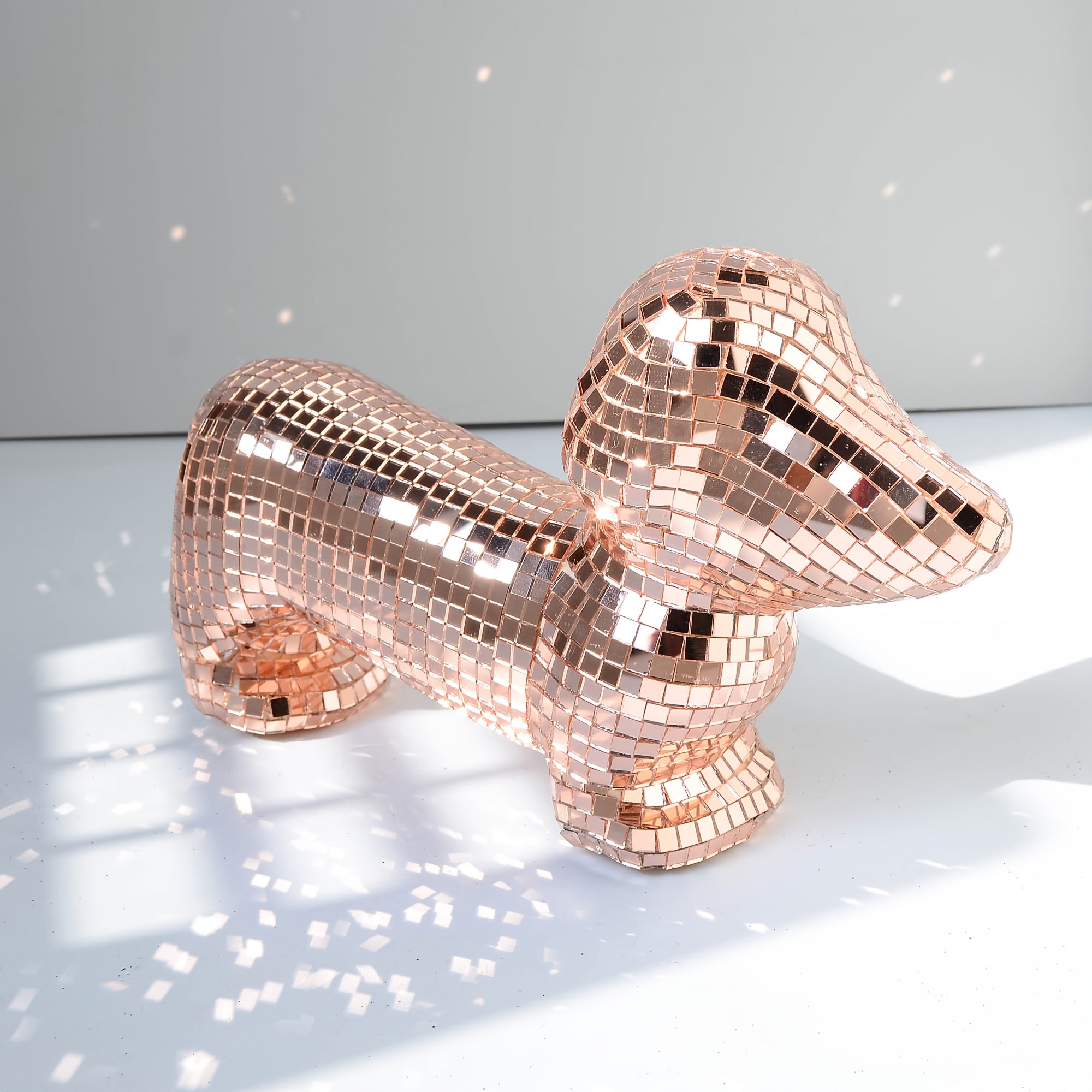 Tnessential Glittering Rose Golden Mosaic Dachshund Statue Handmade Art 3D Decor