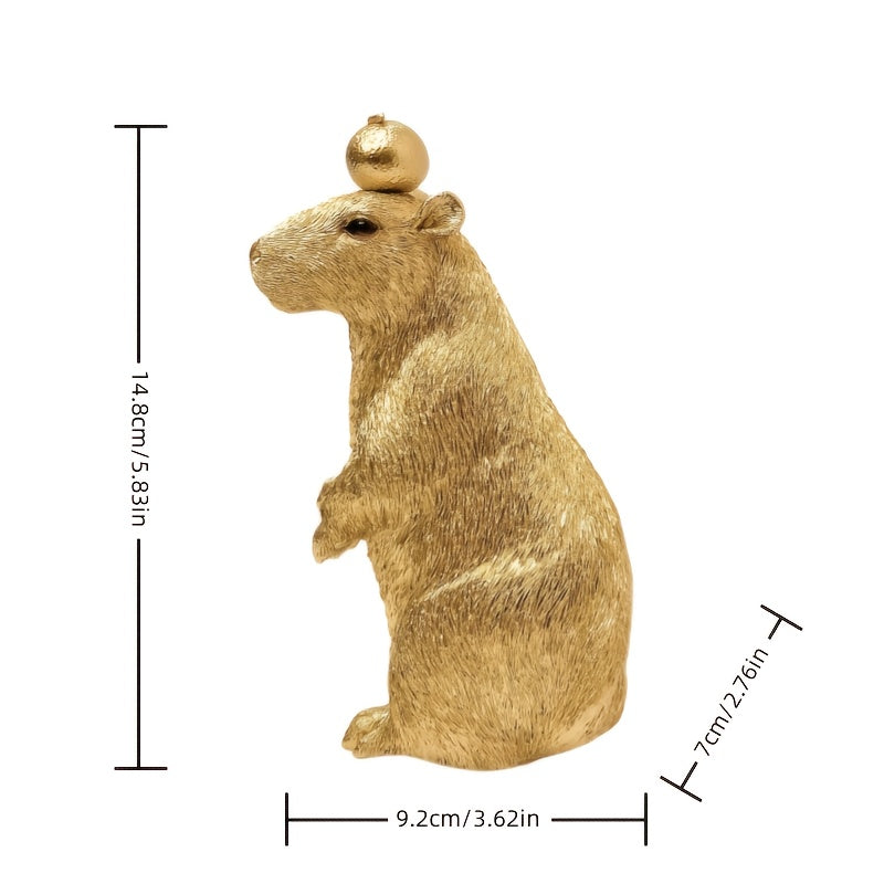Tnessential Golden Capybara Statue with Orange on Head 3D Decor