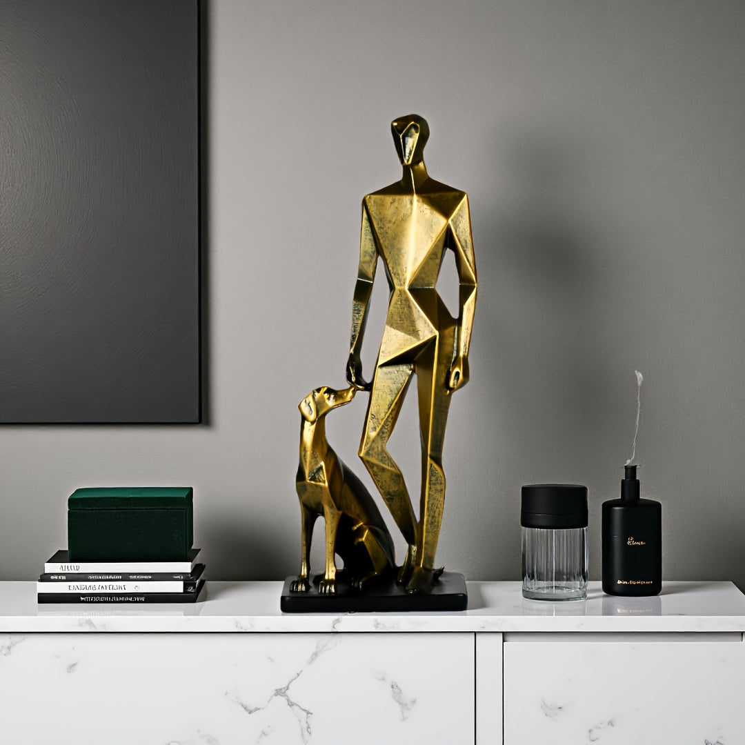 Tnessential Modern Minimalist Human & Dog Sculpture Statue 3D Decor