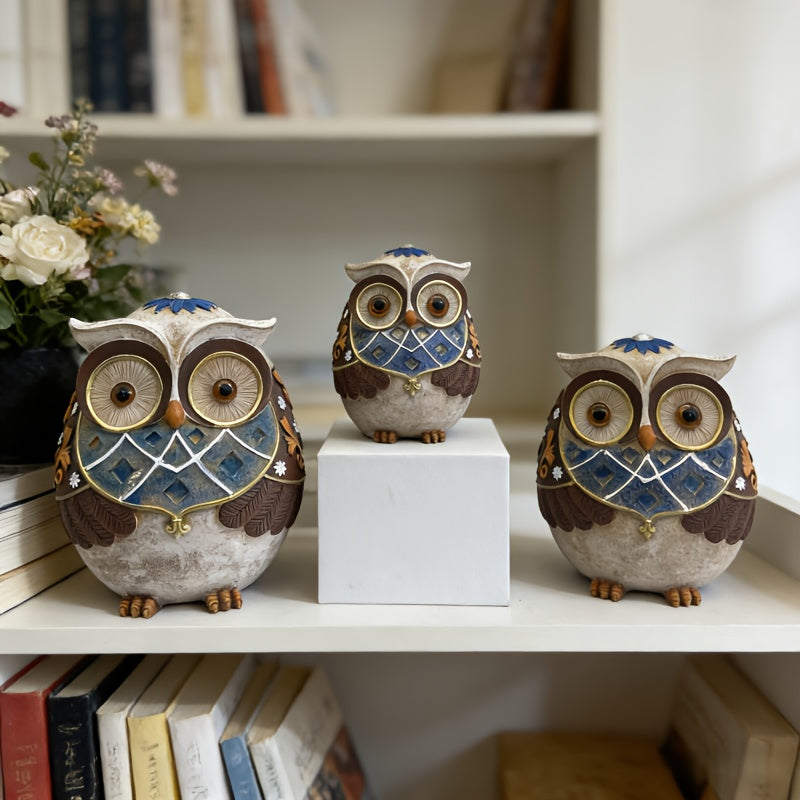 Tnessential Owl Statue Ornament 3 Styles American Retro TV Cabinet Bar 3D Decor