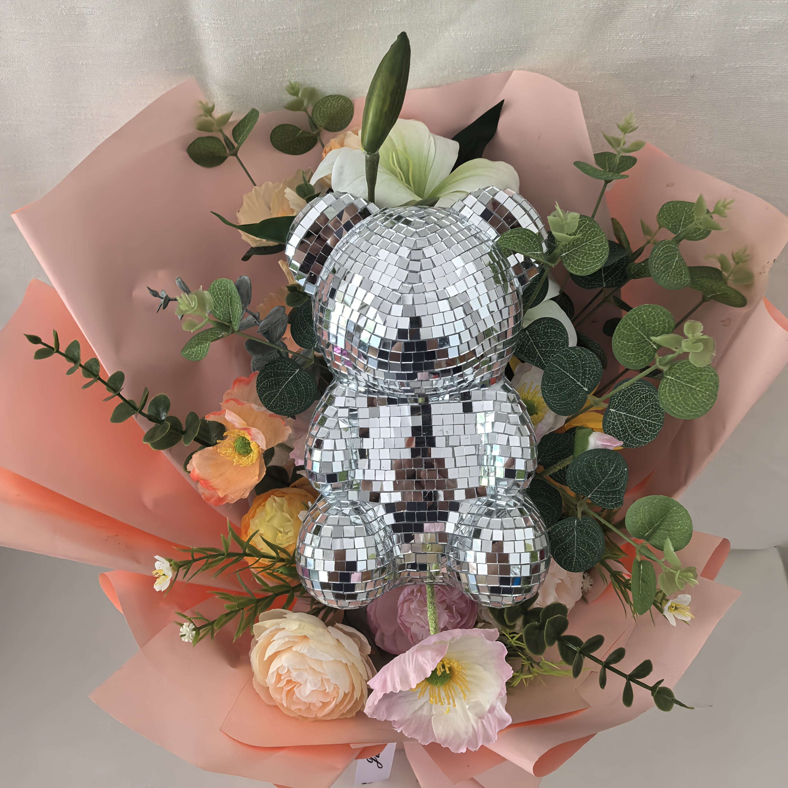 Tnessential 78-inch Christmas Silvery Disco Bear Figurine 3D Decor