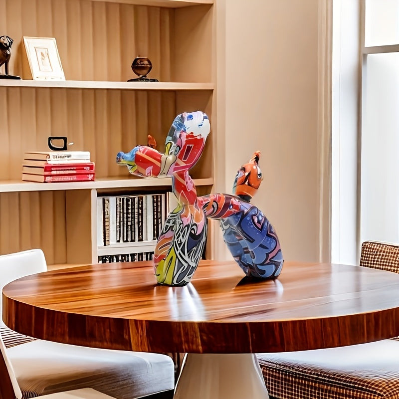 Tnessential Vibrant Graffiti Balloon Dog Sculpture 3D Decor