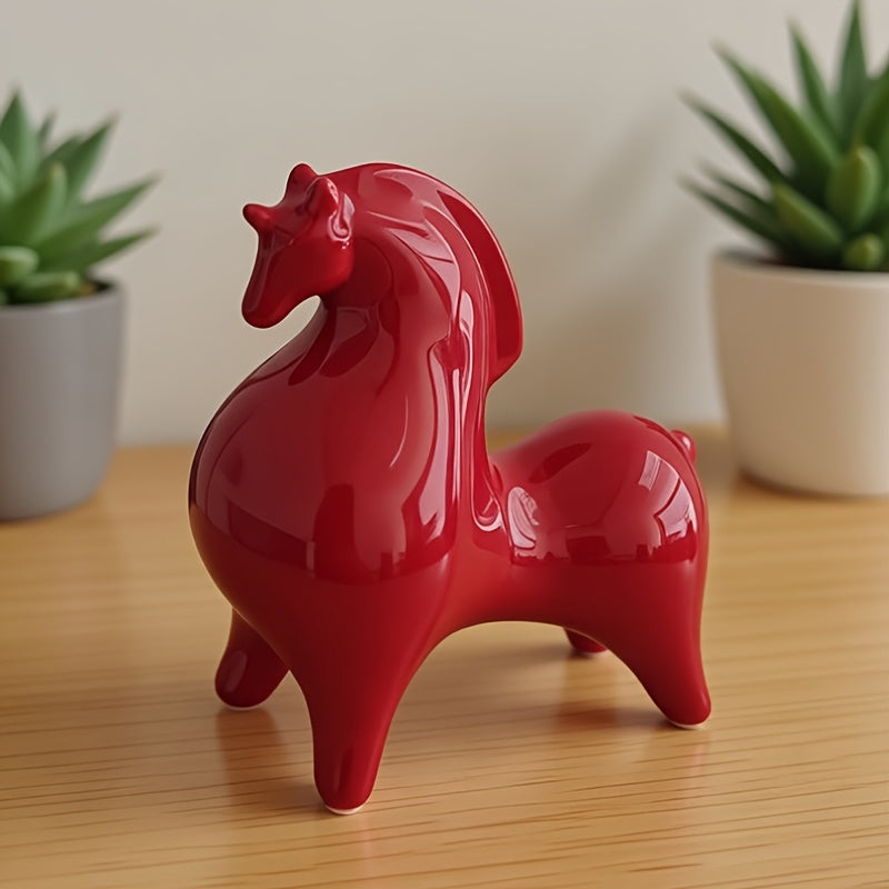 Tnessential Vintage Tang Horse Red Glaze Porcelain Horse Statue 3D Decor