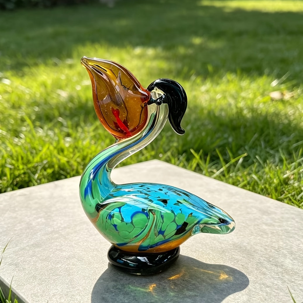 Tnessential Hand-blown Glass Pelican Statue 3D Decor