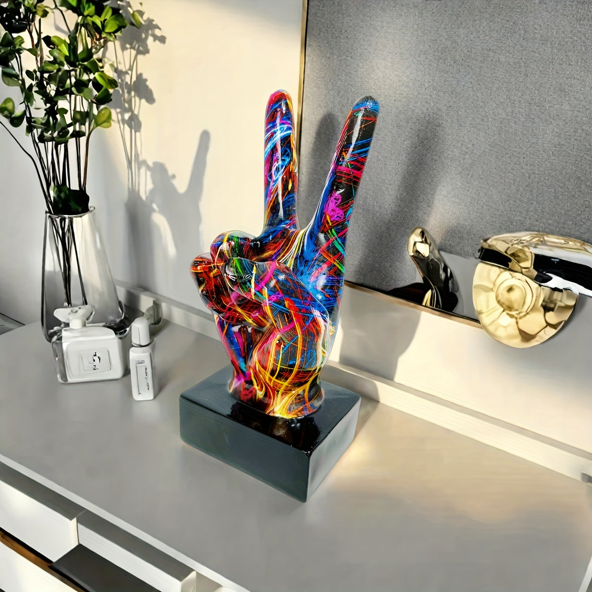 Tnessential Contemporary Resin Peace Sign Sculpture 3D Decor
