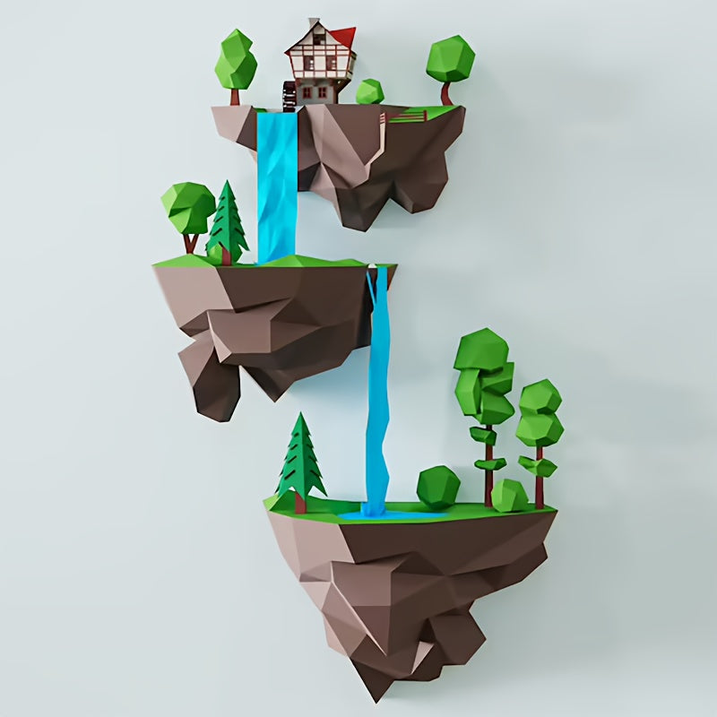 Tnessential Diy Soaring Island Waterfall Geometric Paper Model Needs to 3D Decor