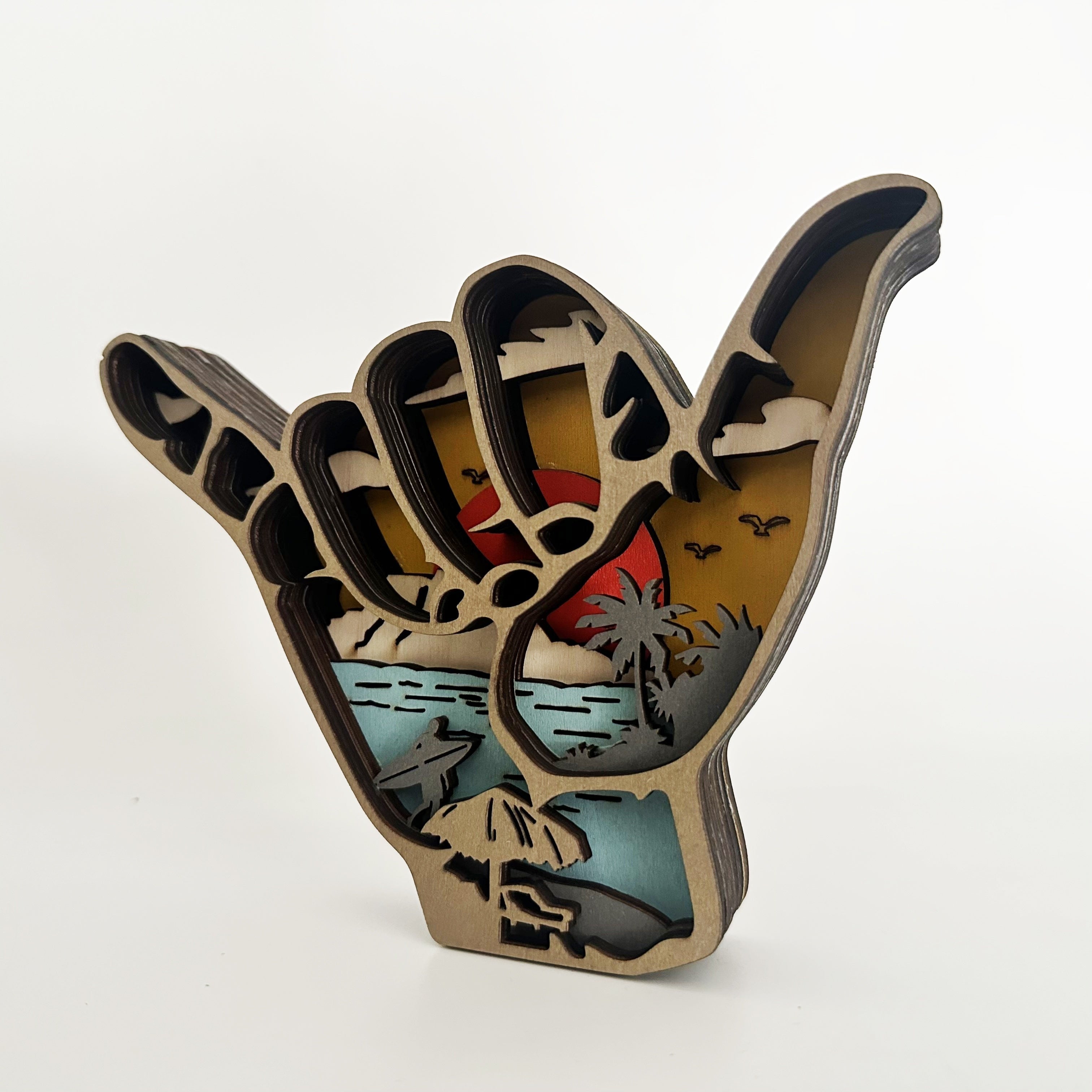 Tnessential SHAKA Hawaiian Sunset Vacation Wooden Hand Gesture Decor 3D Decor