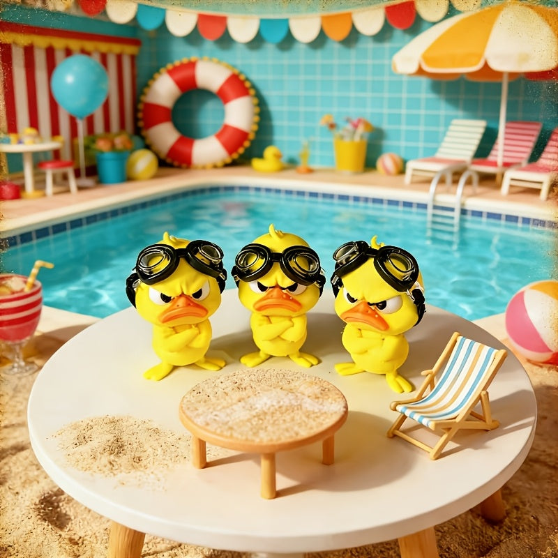 Tnessential An Angry Little Yellow Duck Figurine with Swimming Goggles 3D Decor
