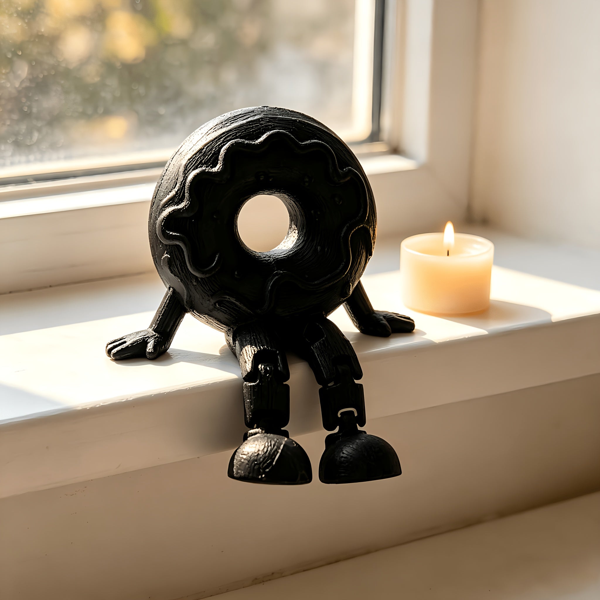 Tnessential Printed Yellow Donut Figure with Movable Joints 3D Decor