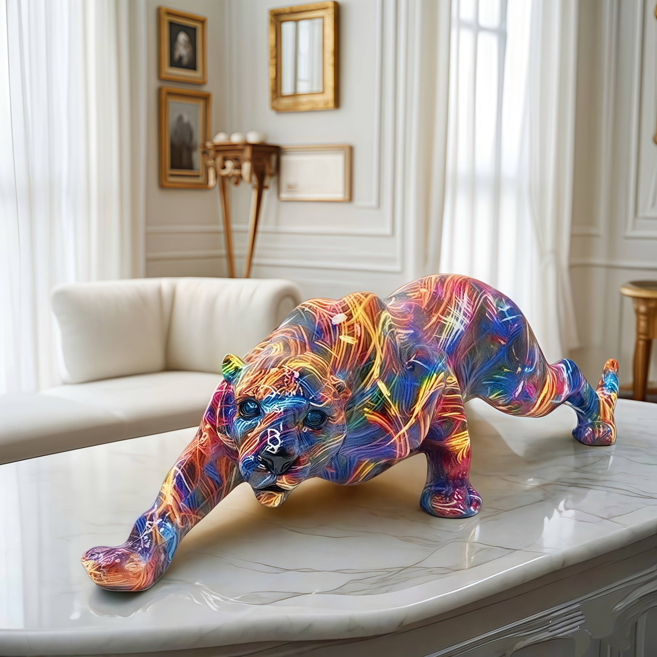 Tnessential Fashionable Cheetah Resin Statue Handicraft 3D Decor