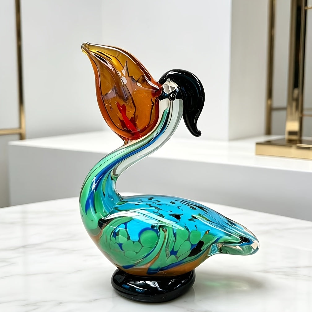 Tnessential Hand-blown Glass Pelican Statue 3D Decor