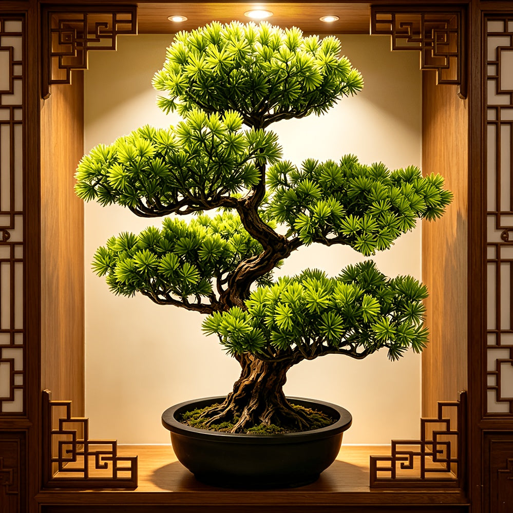 Tnessential Large Simulation Podocarpus Macrophyllus Green Plant Bonsai 3D Decor