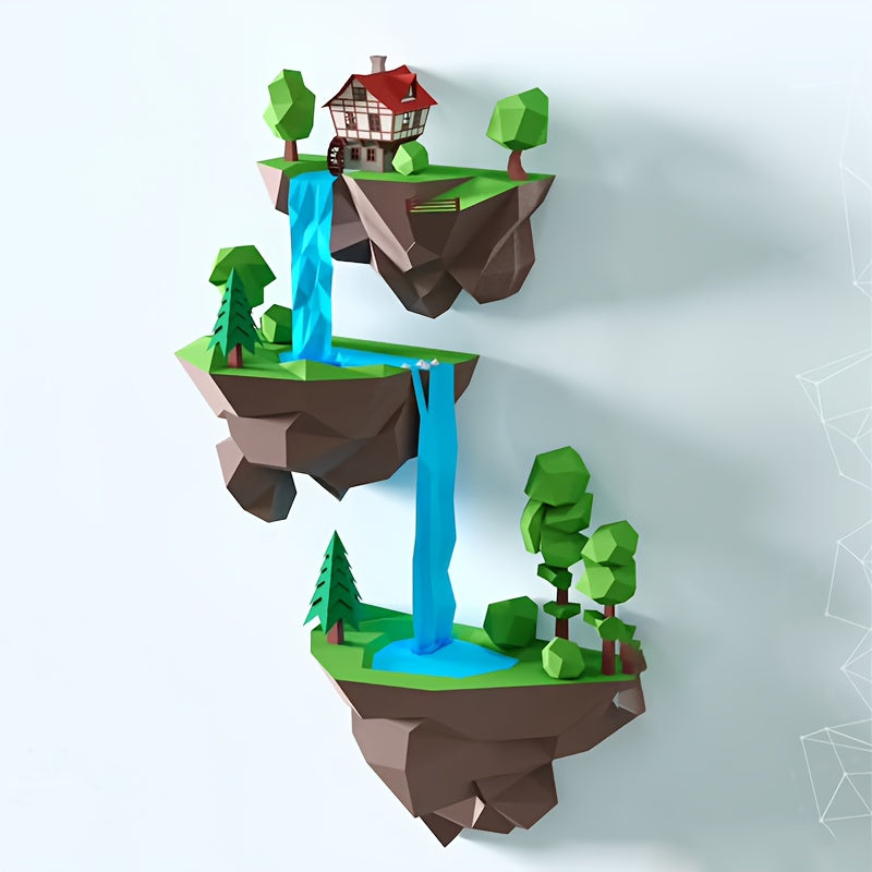 Tnessential Diy Soaring Island Waterfall Geometric Paper Model Needs to 3D Decor