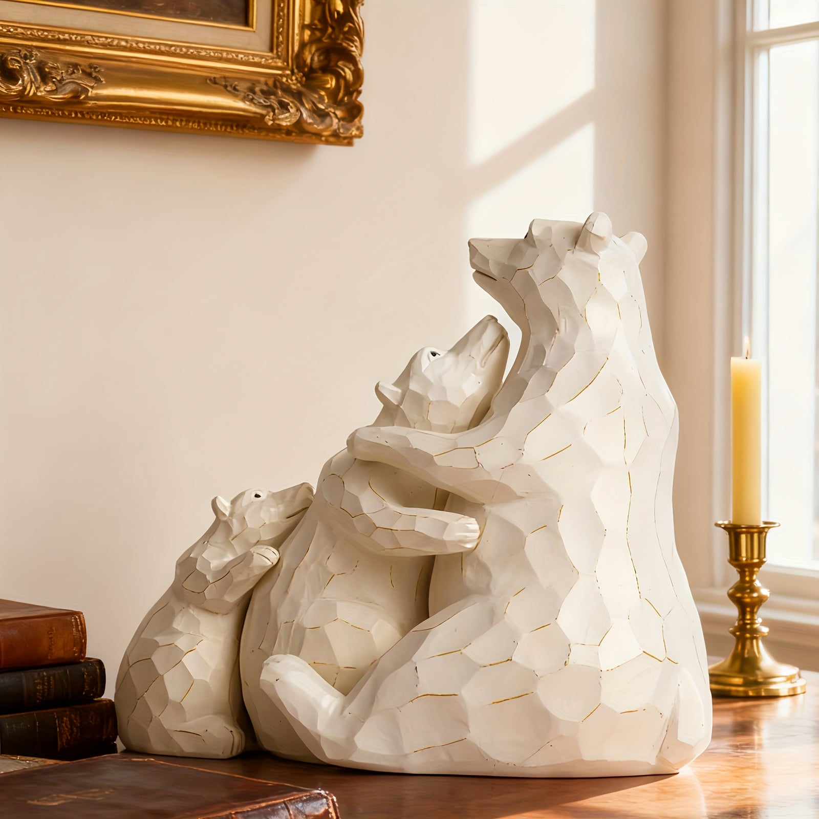 Tnessential White Bear 3pcs Statue Set 3D Decor