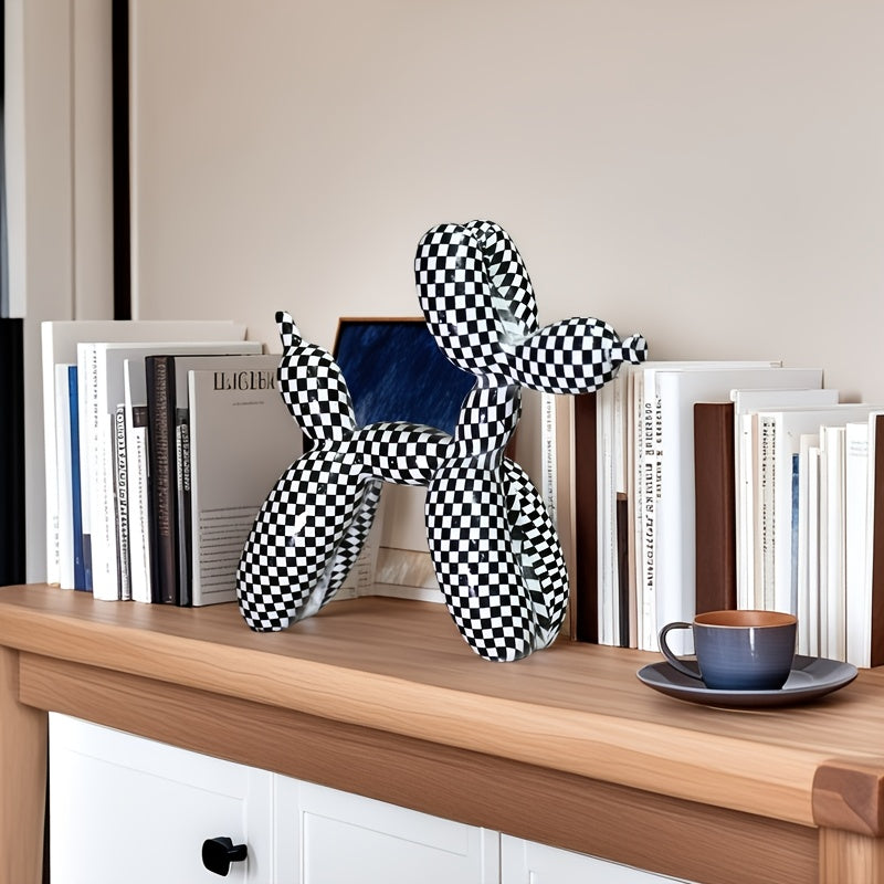 Tnessential Elegant Black & White Checkered Dog Sculpture 3D Decor