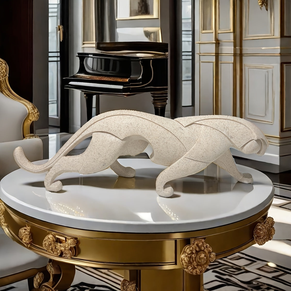Tnessential Hand Carved Resin Walking Leopard Statue Ornament 3D Decor
