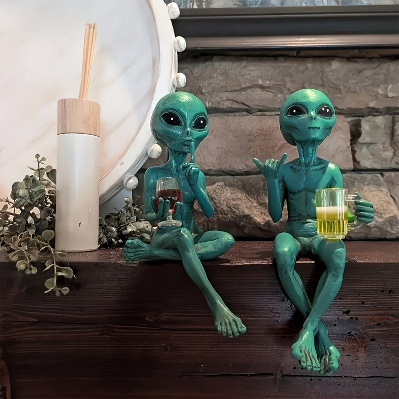 Tnessential Green Alien Drinking Resin Collectible Figurines 3D Decor