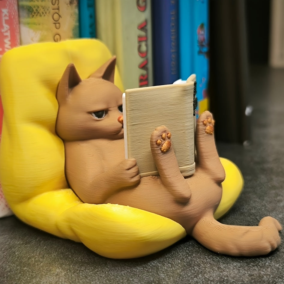 Tnessential Reading Cat a Charming Little Statue of a Cat Engrossed in 3D Decor