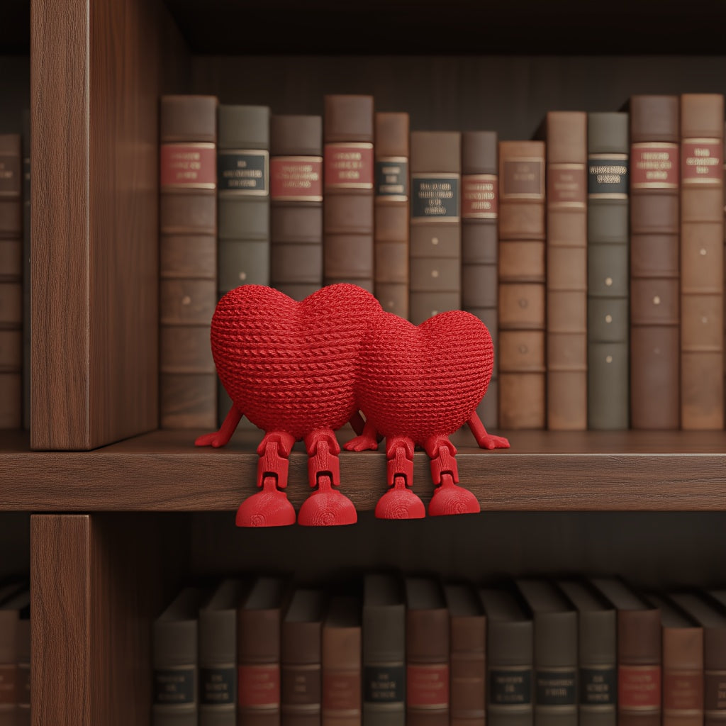 Tnessential | Red Couple's Knitted Heart Ornament Statue 3D Decor