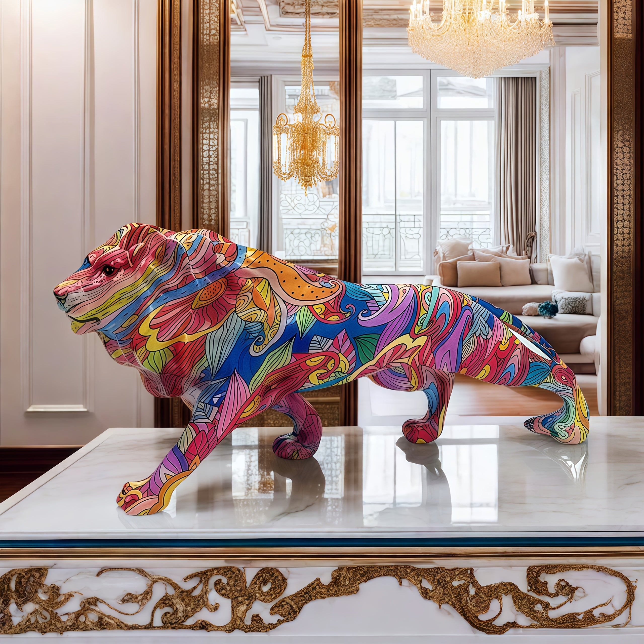 Tnessential Creative High-end Graffiti Lion Resin Sculpture 3D Decor