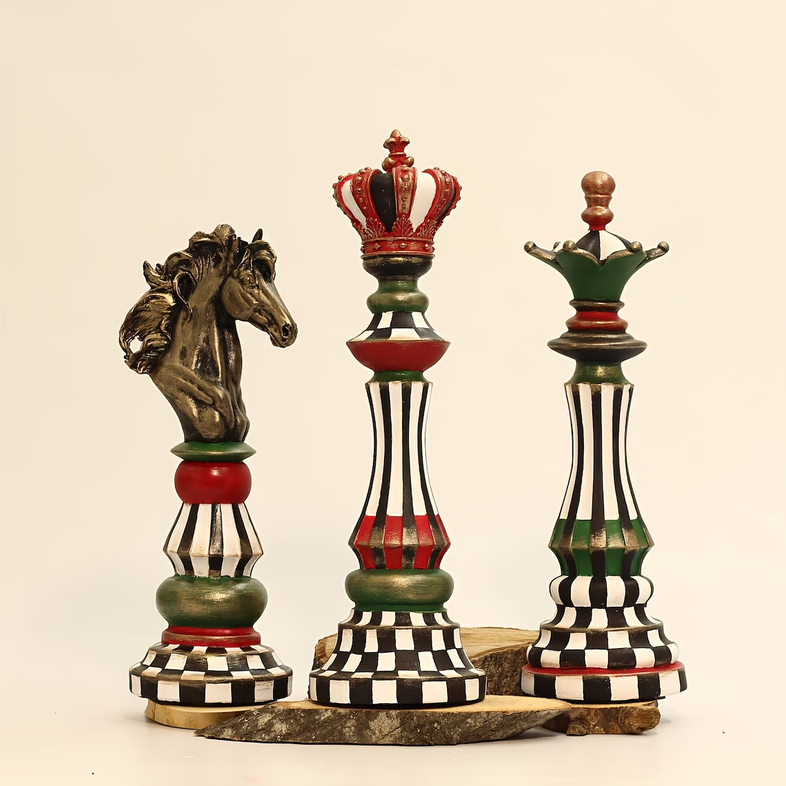 Tnessential Set of 3 Decorative Chess Pieces Featuring a Grid Design 3D Decor