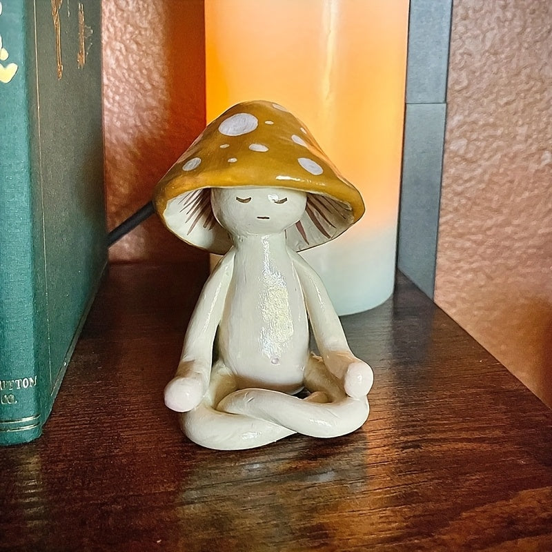Tnessential Charming Resin Mushroom Yoga Meditation Figurines-serene 3D Decor