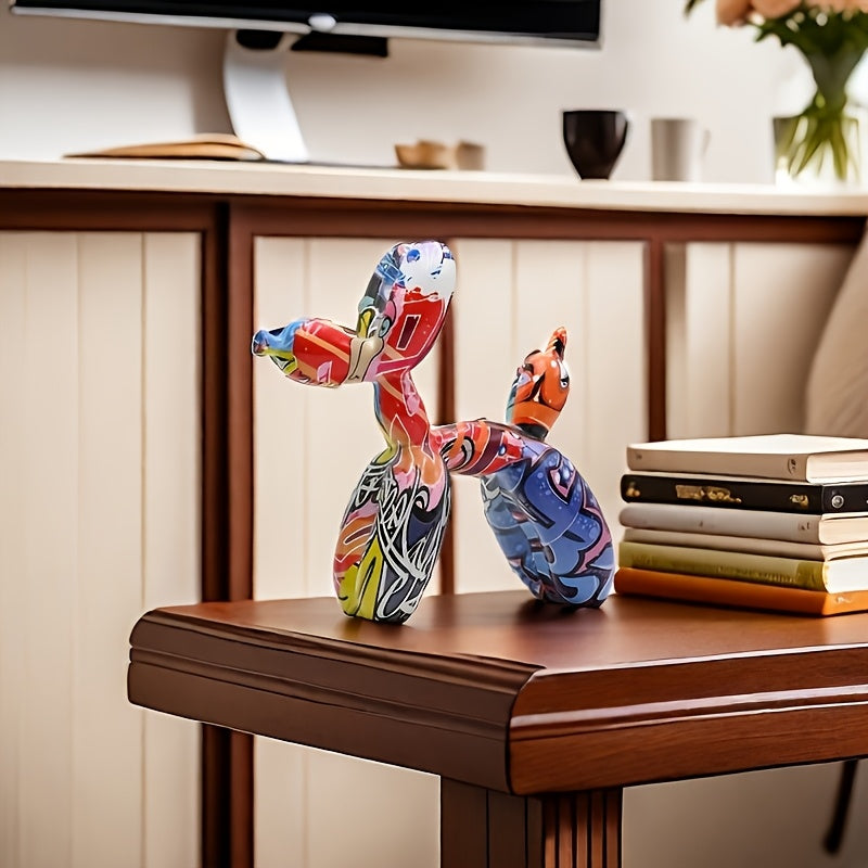 Tnessential Vibrant Graffiti Balloon Dog Sculpture 3D Decor