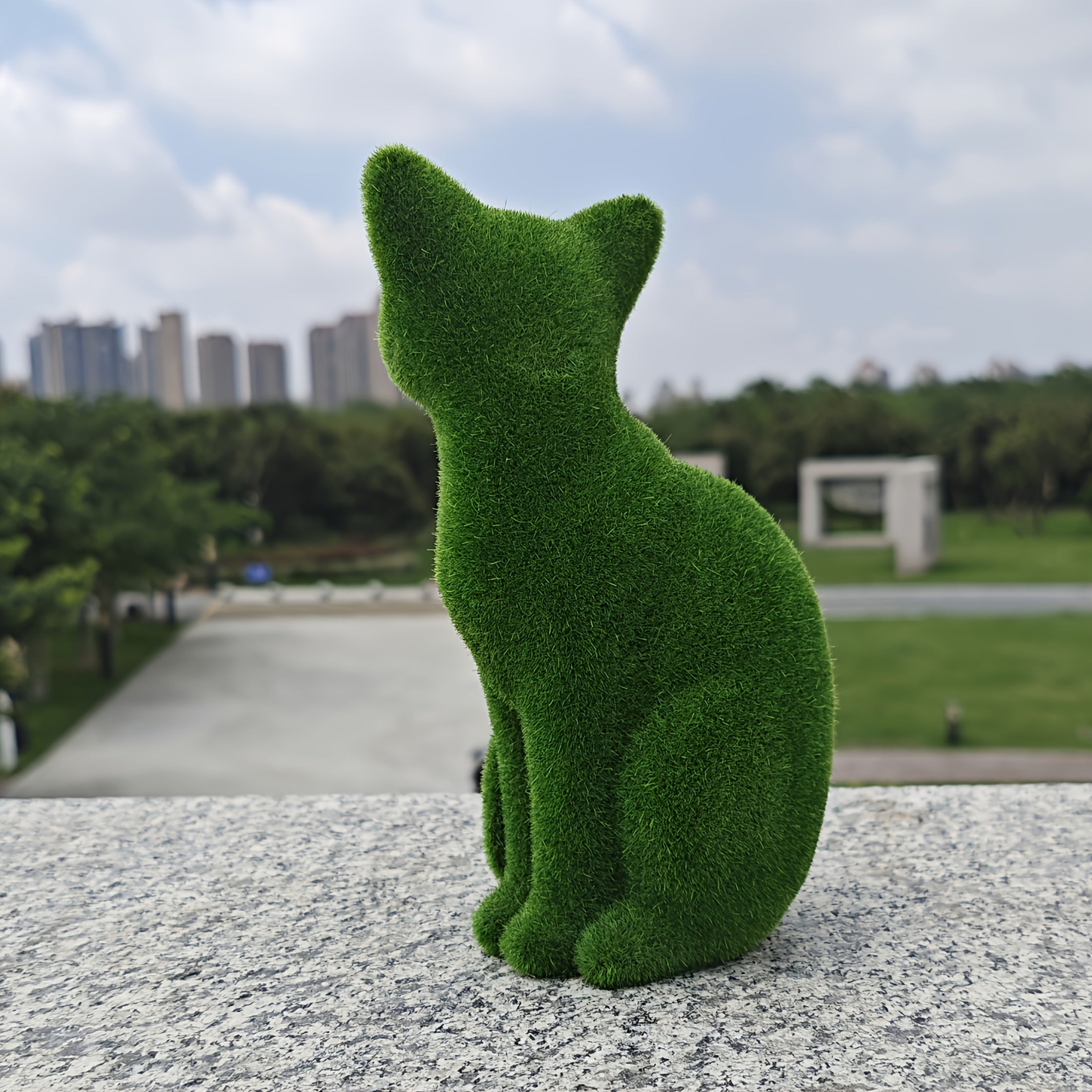 Tnessential Flocked Cat Resin Ornaments Decorate Garden Courtyard 3D Decor