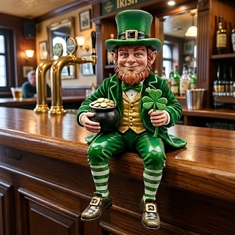 Tnessential Sitting Leprechaun Figurine with Pot of Golden and Shamrock 3D Decor