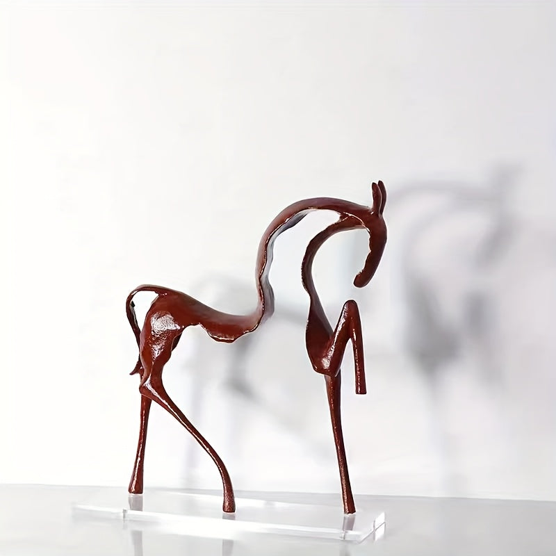 Tnessential Abstract Black Cast Iron Horse Sculpture Statue 3D Decor