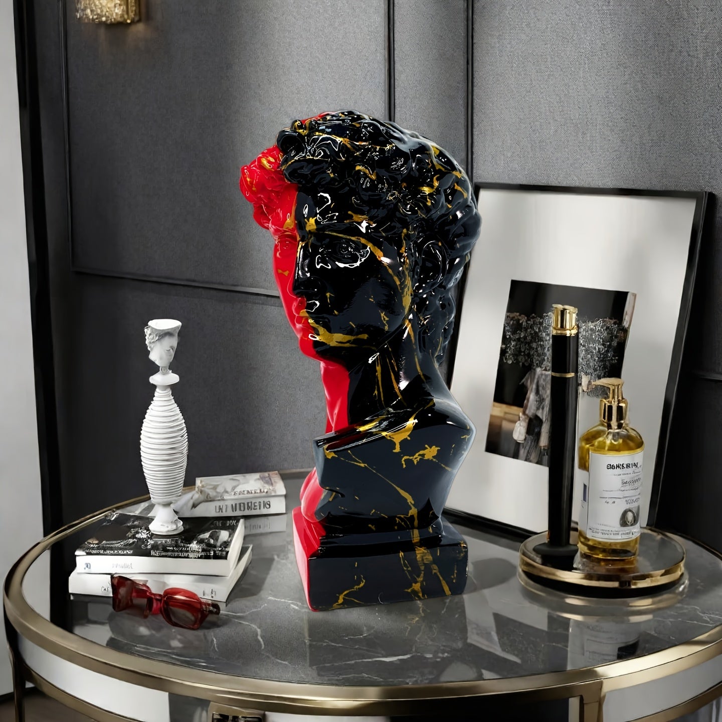 Tnessential Modern Art David Sculpture in Black and Red Color Scheme 3D Decor