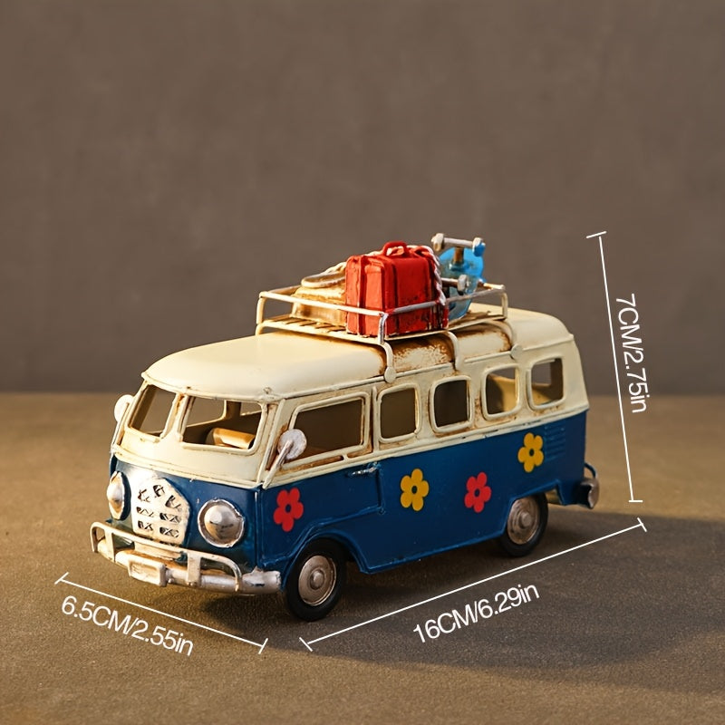 Tnessential Iron Art Retro Handmade Bus Car Model Statue American 3D Decor