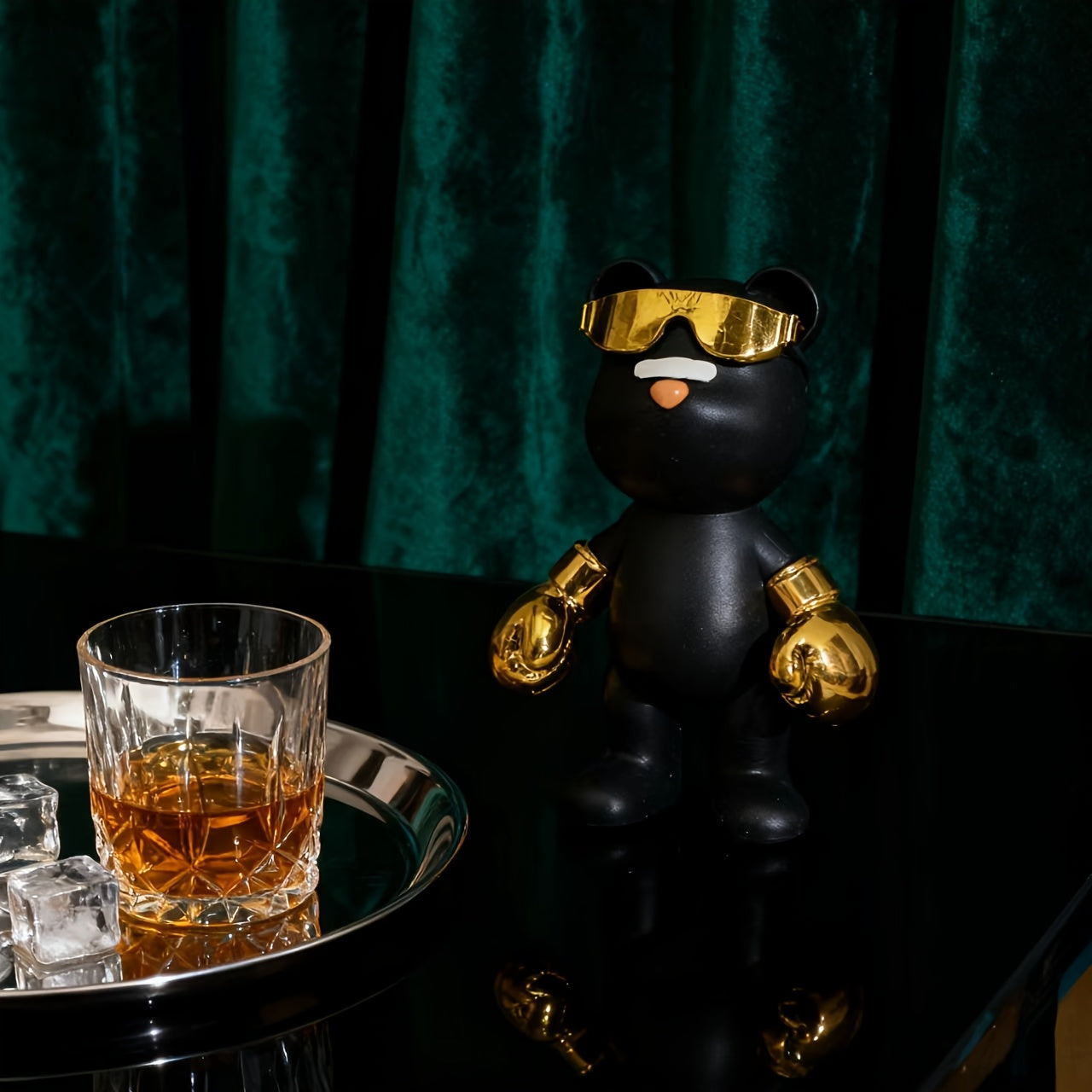 Tnessential Black and Golden Boxing Bear Style Decorative Ornament 3D Decor