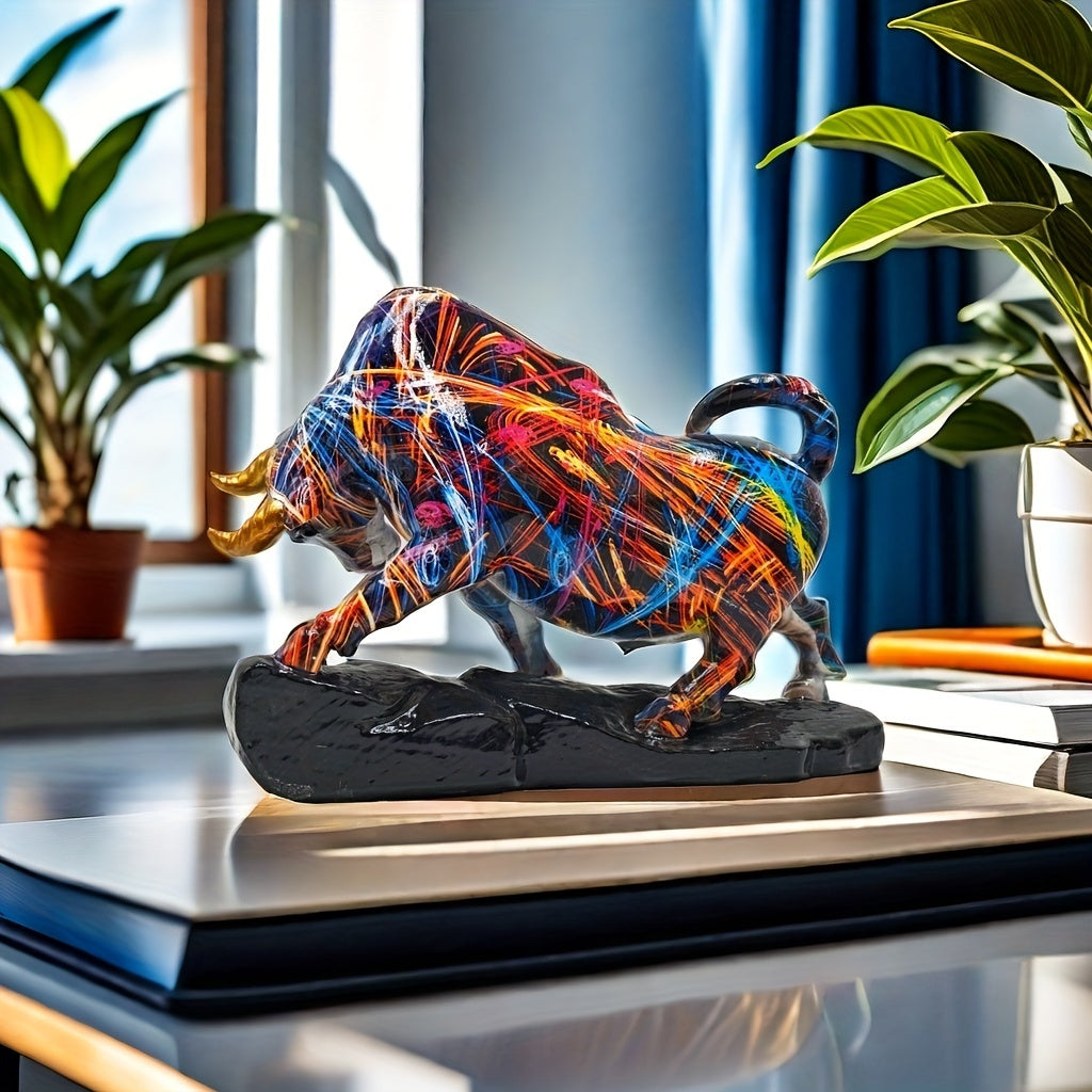 Tnessential Art Deco Resin Trumpet Bull Statue 3D Decor