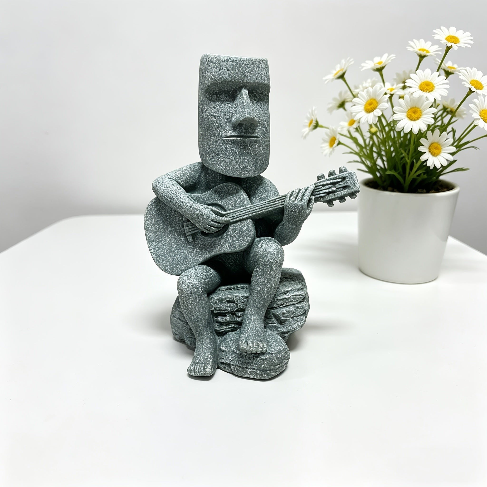 Tnessential Green Sandstone Moai Statue Figurine Creative Rocking 3D Decor