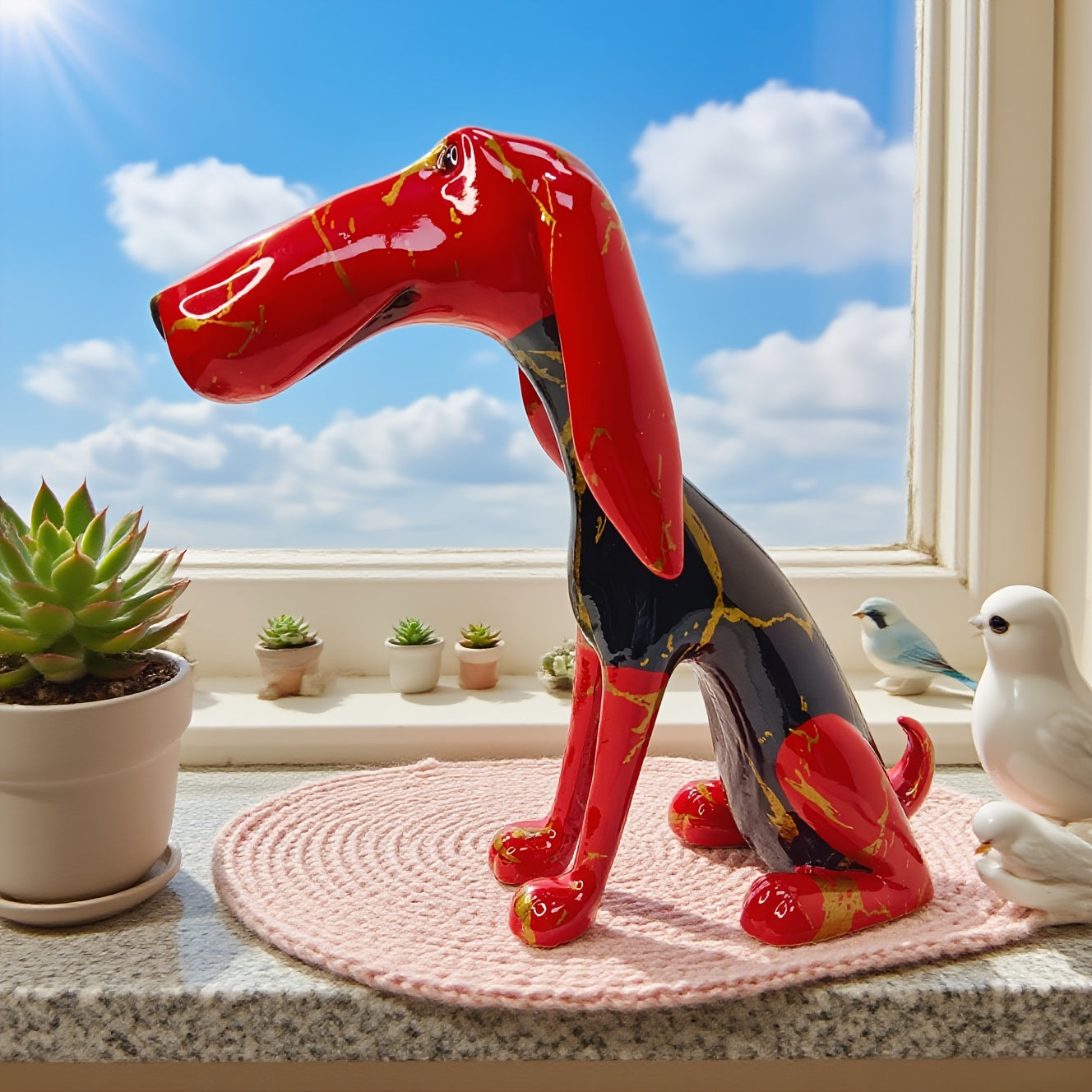 Tnessential 1pc Abstract Resin Dachshund Dog 3D Decor