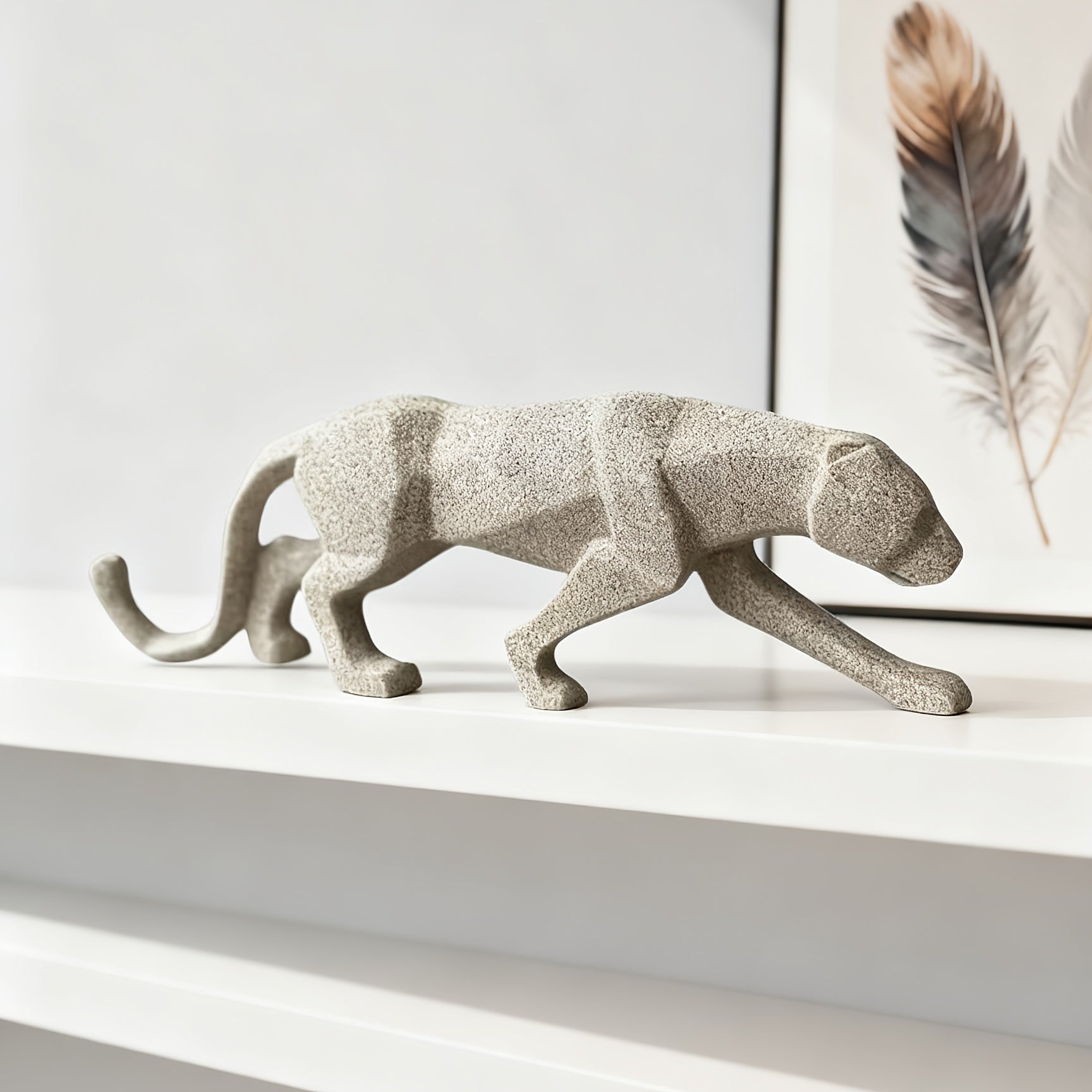 Tnessential Nordic Modern Sandstone Texture Resin Cheetah Statue 3D Decor