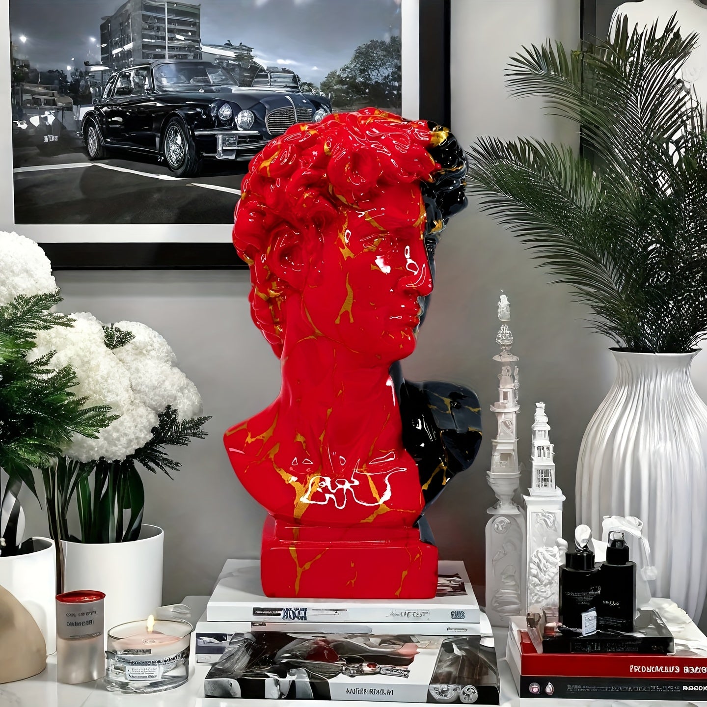 Tnessential Modern Art David Sculpture in Black and Red Color Scheme 3D Decor
