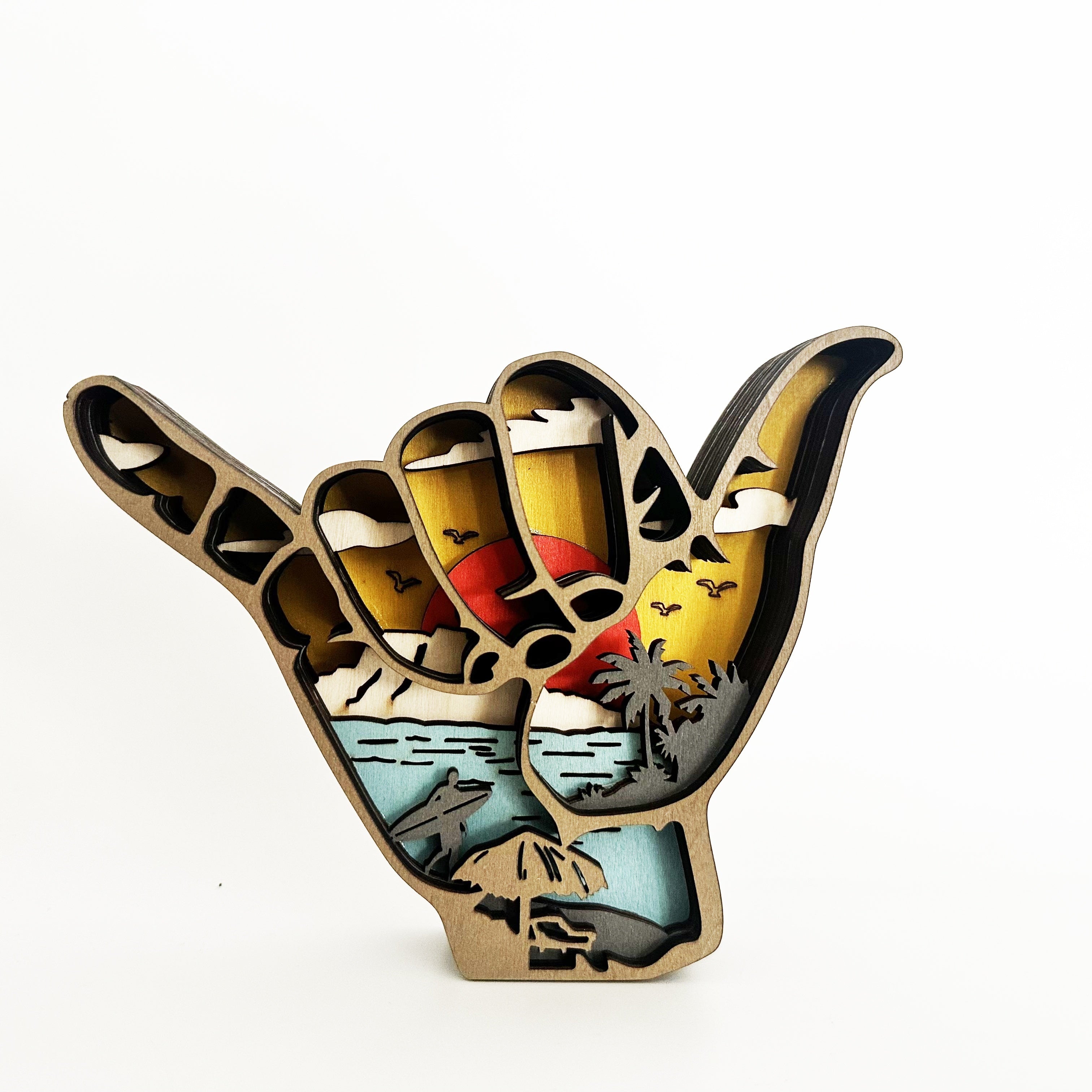 Tnessential SHAKA Hawaiian Sunset Vacation Wooden Hand Gesture Decor 3D Decor