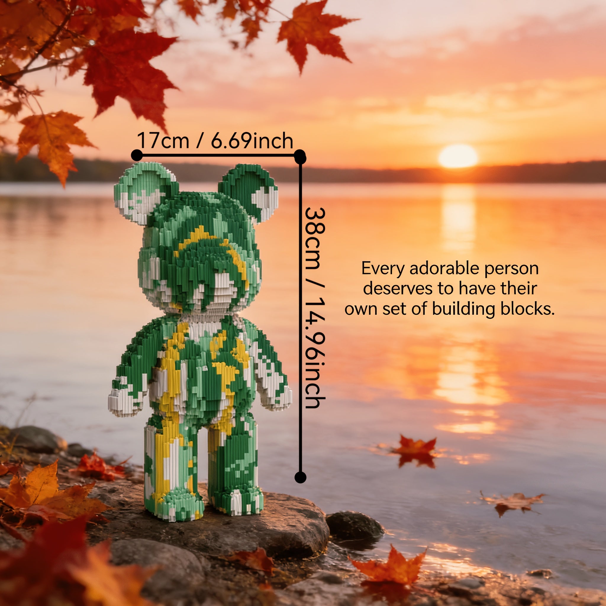 Tnessential Teal Green Lucky Bear 3D Building Block Ornament 3D Decor