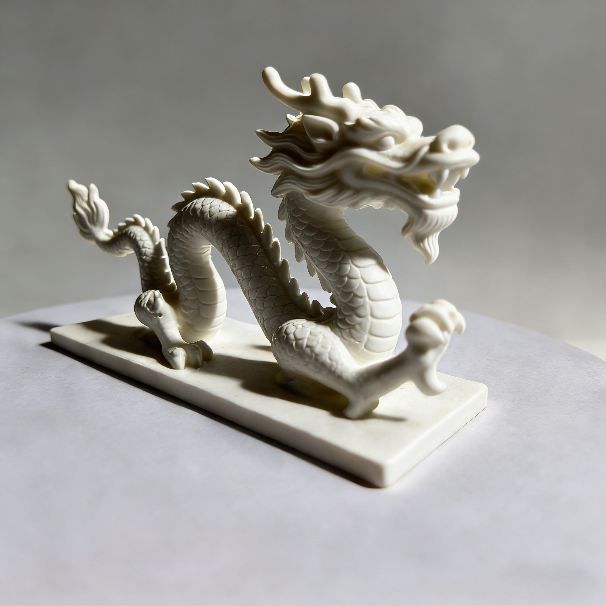 Tnessential Modern Matte White Dragon Sculpture Statue 3D Decor